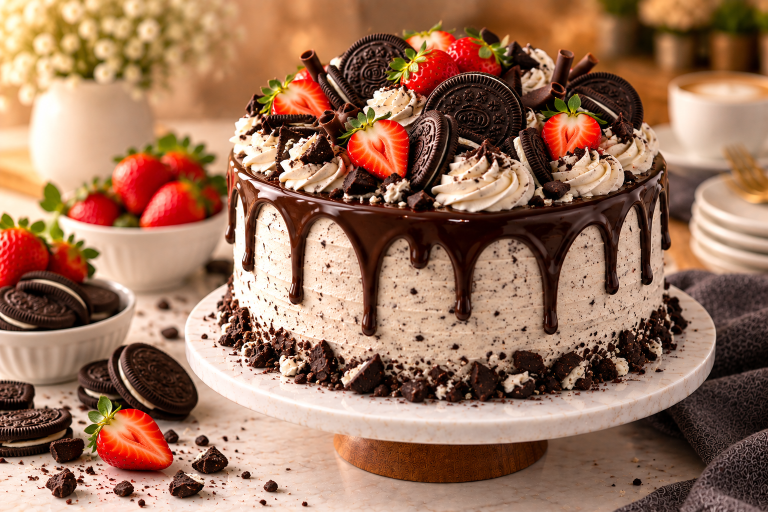 Cookies and cream cake creation